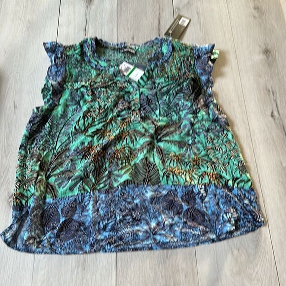 DEMOCRACY BUTTON UP MULTI PRINT TOP GREEN MULTI L NWT - Picture 3 of 5